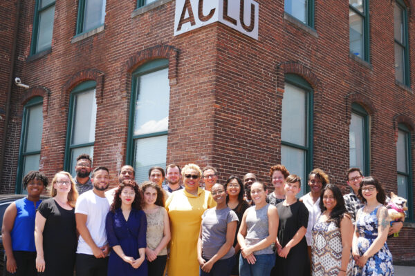 ACLU staff standing in front of the ACLU building in 2019