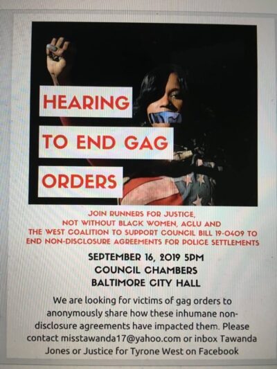 Hearing to End Gag Orders September 16 2019 at 5pm