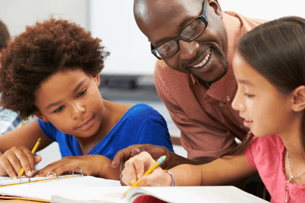 Teacher with students