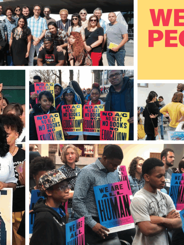 ACLU of Maryland 2019 Annual Report Cover - Collage with 6 group photos from protests with "We the People" in the upper right corner.