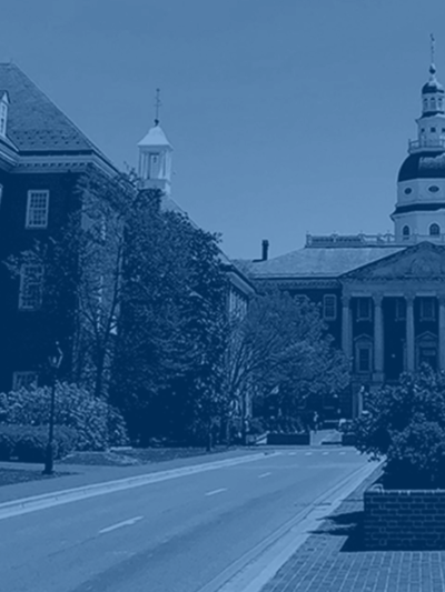 Maryland State House in Annapolis with blue overlay