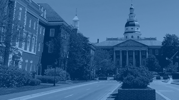 Maryland State House in Annapolis with blue overlay