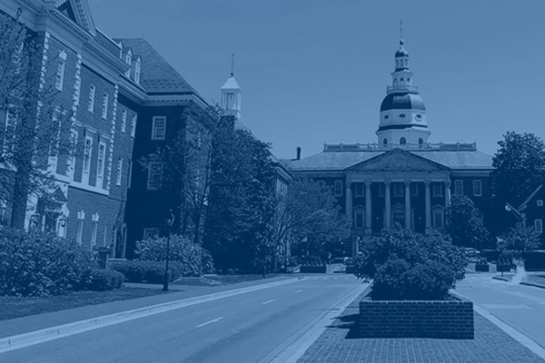 Maryland State House in Annapolis with blue overlay