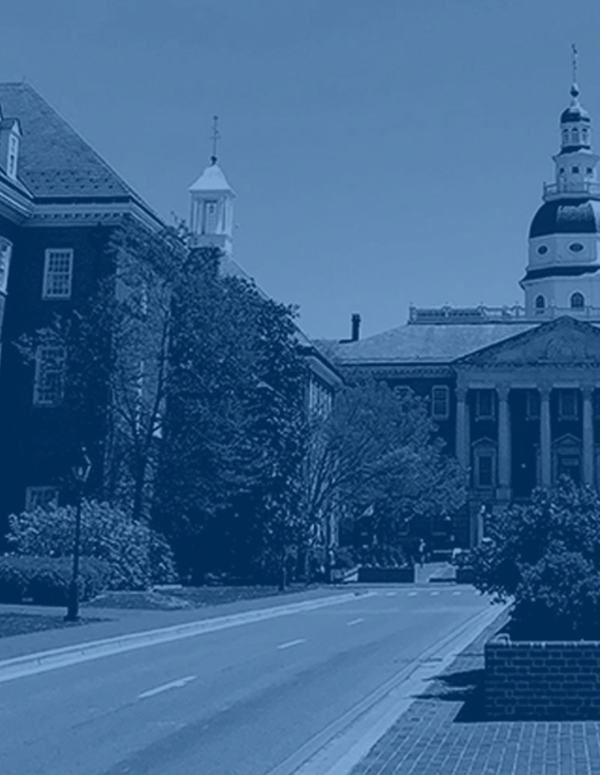 Maryland State House in Annapolis with blue overlay