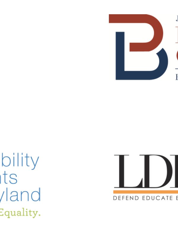 ACLU or Maryland, Bazelon Center, NAACP Legal Defense Fund, and Disability Rights Maryland logos
