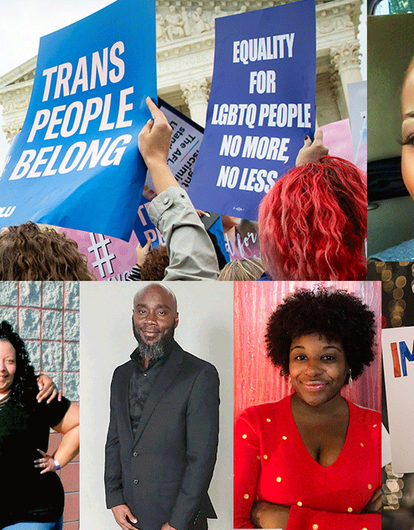 A collage of people who have victories in 2020 listed in the ACLU of Maryland blog and protest sign images.