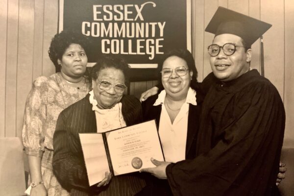 Kenneth Tucker receives diploma from Essex Community College. He is pictured with family members.