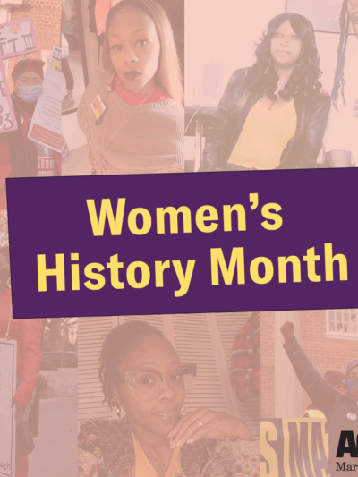 Women's History Month image has a collage of photos of Tawanda Jones and Ashley Overbey Wood.