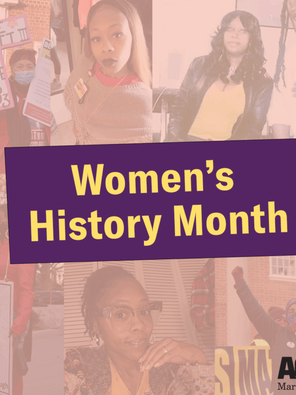 Women's History Month image has a collage of photos of Tawanda Jones and Ashley Overbey Wood.