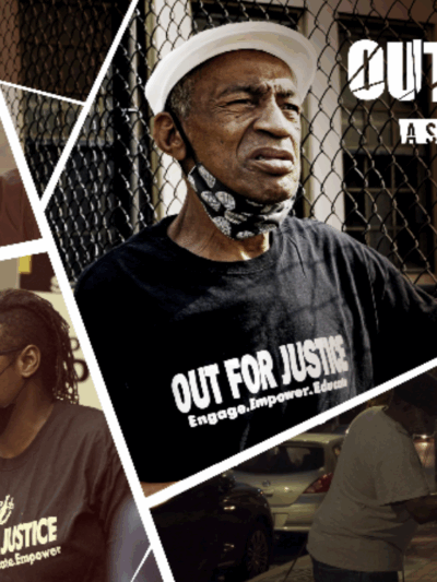 Out to Vote documentary event image shows a collage of Black advocates and a person putting a ballot in a drop box.