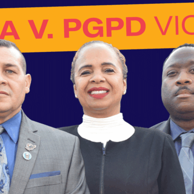 HNLEA v. PGPD victory. Pictured from left to right: Joe Perez, Sonya Zollicoffer, and Thomas Boone.