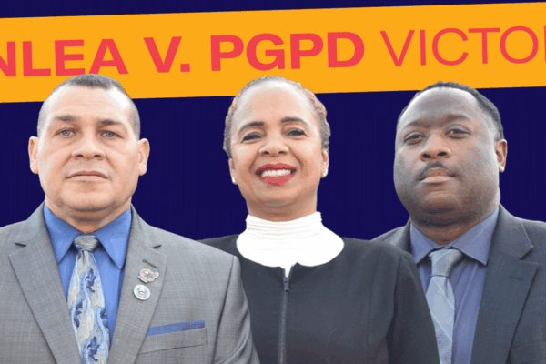 HNLEA v. PGPD victory. Pictured from left to right: Joe Perez, Sonya Zollicoffer, and Thomas Boone.