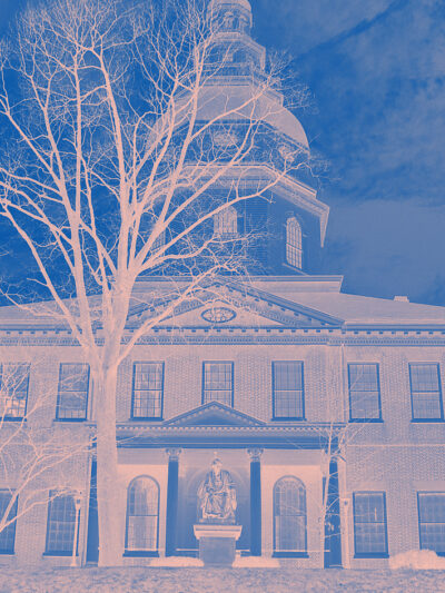 Maryland State House in Annapolis has a bitmap treatment over it with pink and blue angled lines.