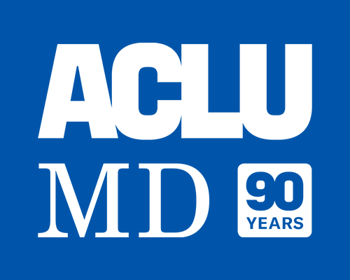 ACLU of Maryland 90 years logo with blue background.