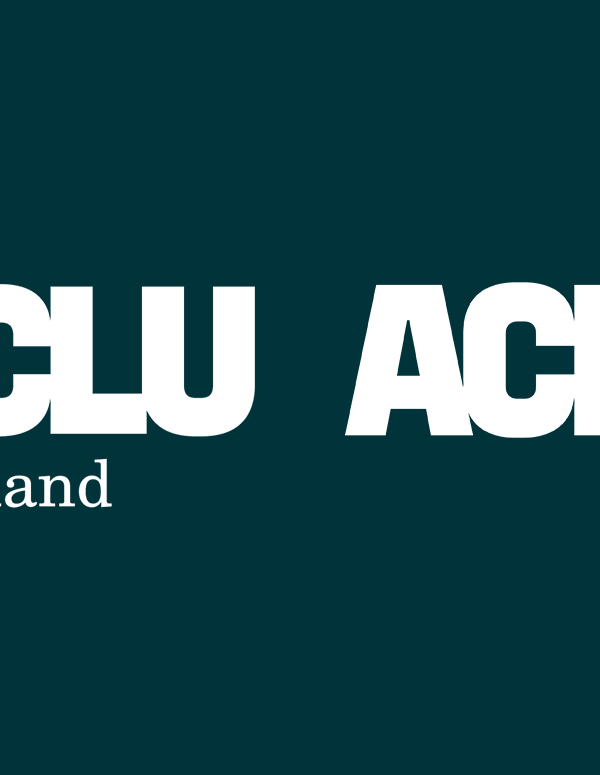 ACLU of Maryland and ACLU national logos in white over a dark green background.