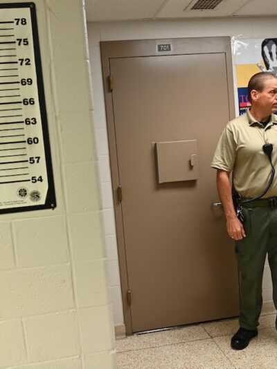 Assistant Warden Major Mike Cronise stands in the Immigration and Customs Enforcement facility at the Frederick County Detention Center on June 28 in Frederick. (Ricky Carioti/The Washington Post)