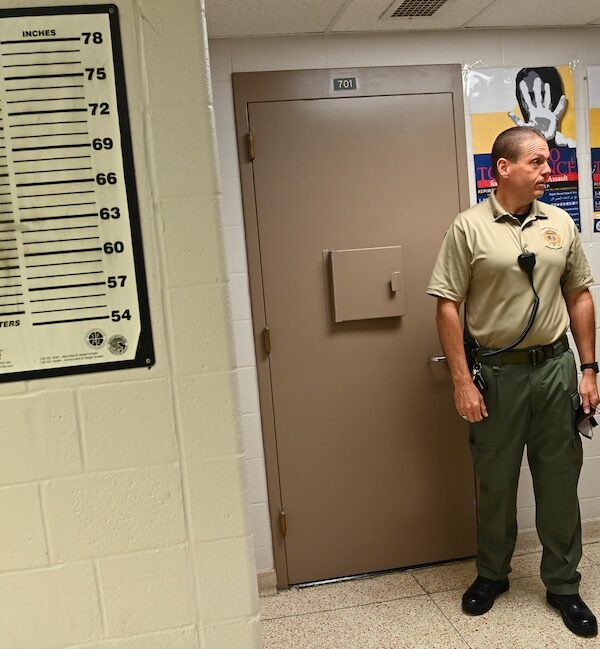 Assistant Warden Major Mike Cronise stands in the Immigration and Customs Enforcement facility at the Frederick County Detention Center on June 28 in Frederick. (Ricky Carioti/The Washington Post)