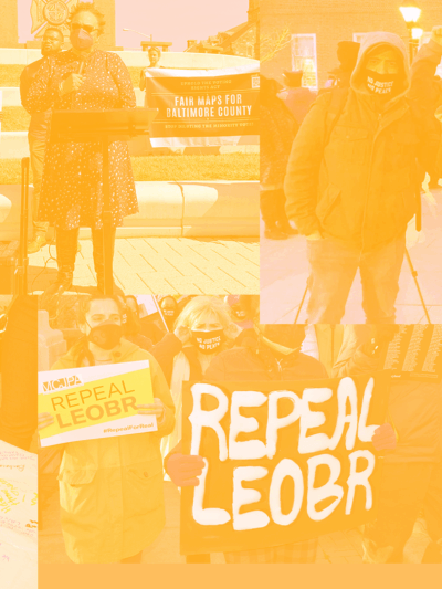 Collage of activist photos with a dark orange overlay.