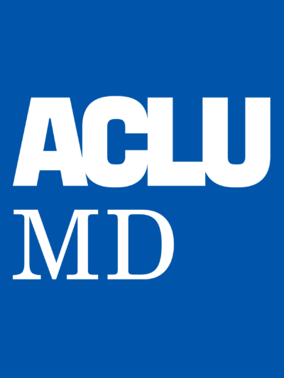 ACLU MD logo white on blue background