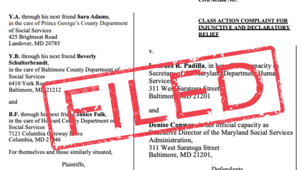 FILED stamp over first page of lawsuit complaint for a foster care psychotropic drugs case.