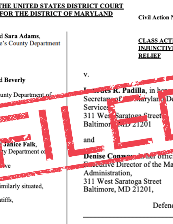 FILED stamp over first page of lawsuit complaint for a foster care psychotropic drugs case.