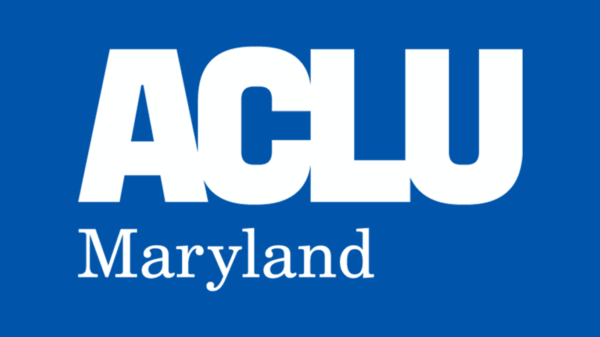 ACLU of Maryland logo with a blue background.