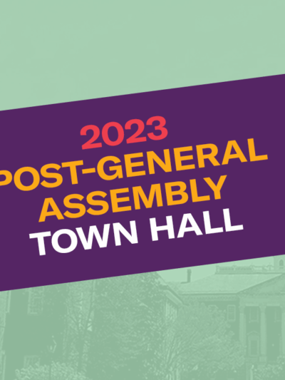 2023 Post-Session Town Hall. Background photo is the Maryland State House with a light green filter.