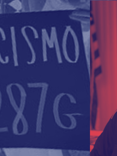 Left side has a sign that says, "No Racismo, No 287g." The right side has a picture of Sheriff Chuck Jenkins.