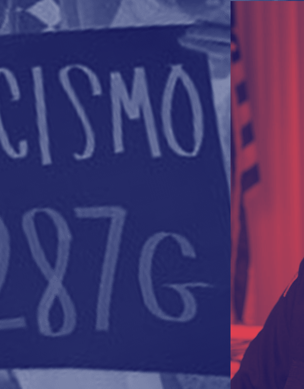 Left side has a sign that says, "No Racismo, No 287g." The right side has a picture of Sheriff Chuck Jenkins.