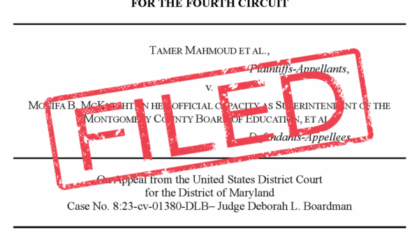 Page 1 of the amicus brief filed in the Mahmoud v. McKnight case amicus brief. There's a red FILED stamp over it.