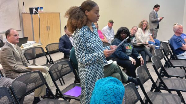 Veronica Dunlap testifies at a Baltimore County hearing on Council expansion.