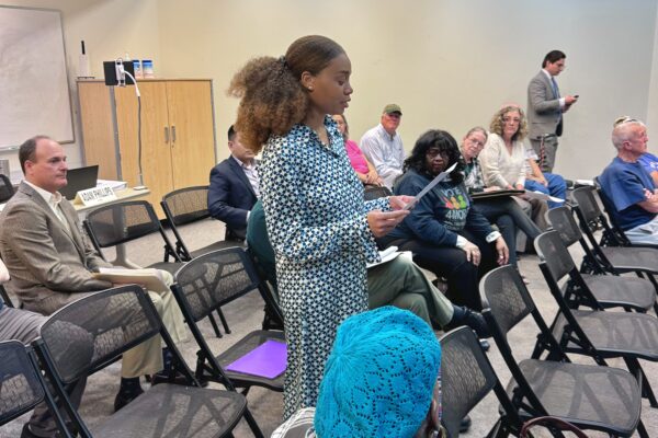 Veronica Dunlap testifies at a Baltimore County hearing on Council expansion.