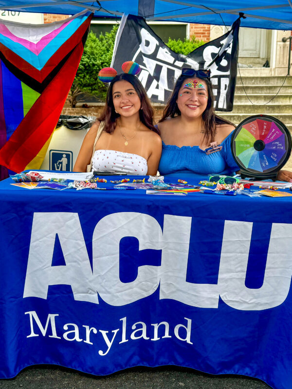 Lorena Diaz with her sister Sarah at the ACLU of Maryland table at Baltimore Trans Pride event in Baltimore City.