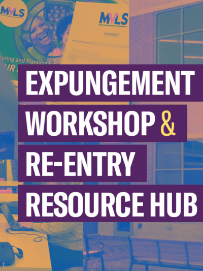 Expungement worksho and re-entry resource hub. The event is at Waldorf West Library.
