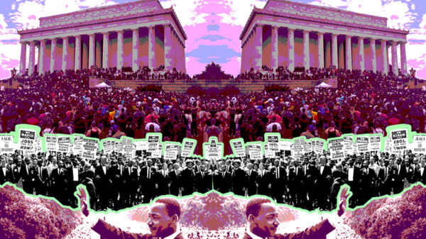 Collage of photos of the Lincoln Memorial and historic photos of the March on Washington and Dr. Martin Luther King, Jr.
