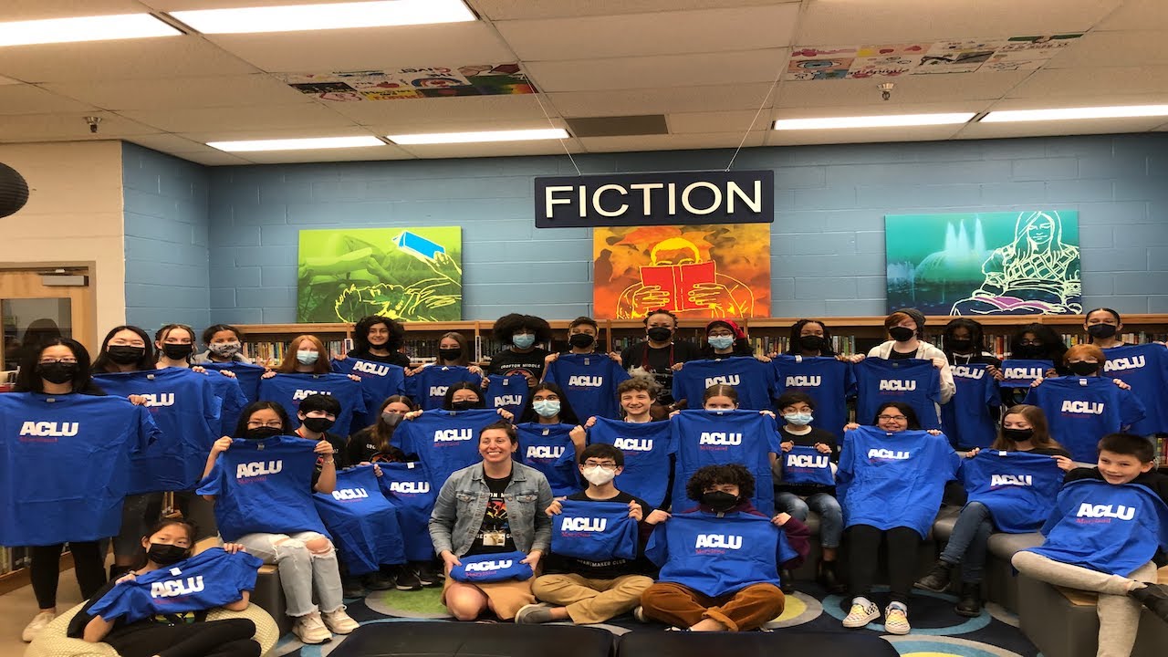 ACLU-MD Executive Director, Dana Vickers Shelley, visits with Crofton Middle School Changemakers