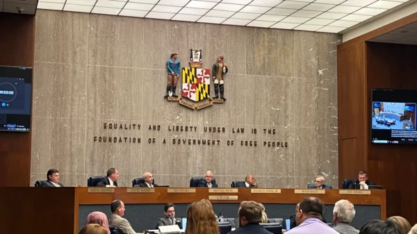 The Baltimore County Council listens to testimony during public hearings Tuesday, Aug. 26.