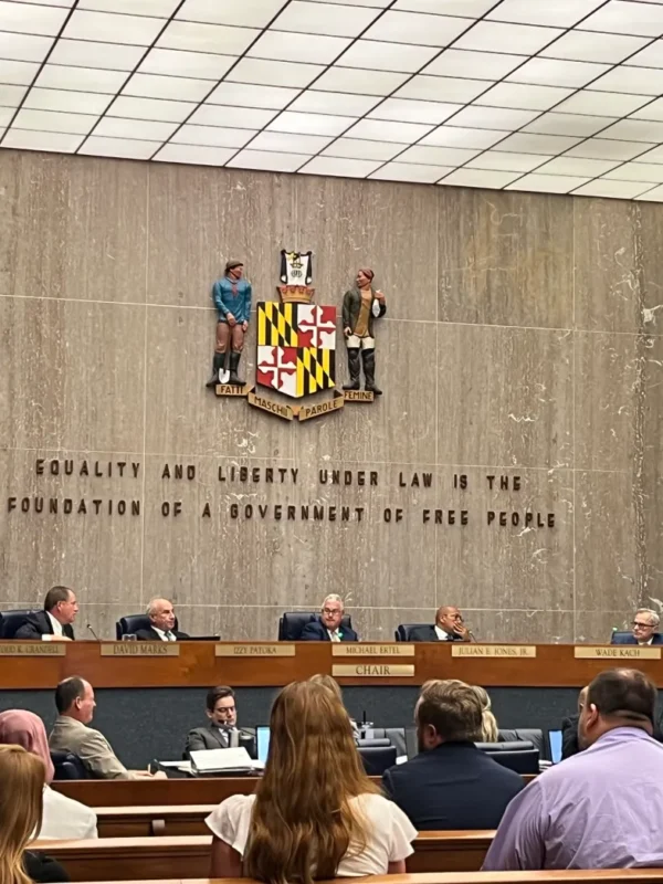 The Baltimore County Council listens to testimony during public hearings Tuesday, Aug. 26.