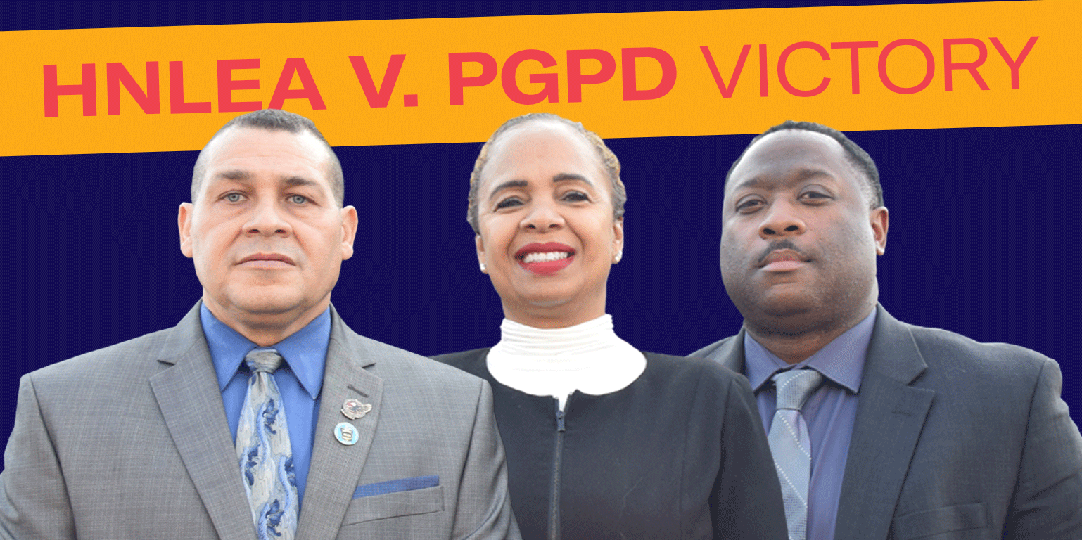 HNLEA v. PGPD victory. Pictured from left to right: Joe Perez, Sonya Zollicoffer, and Thomas Boone.