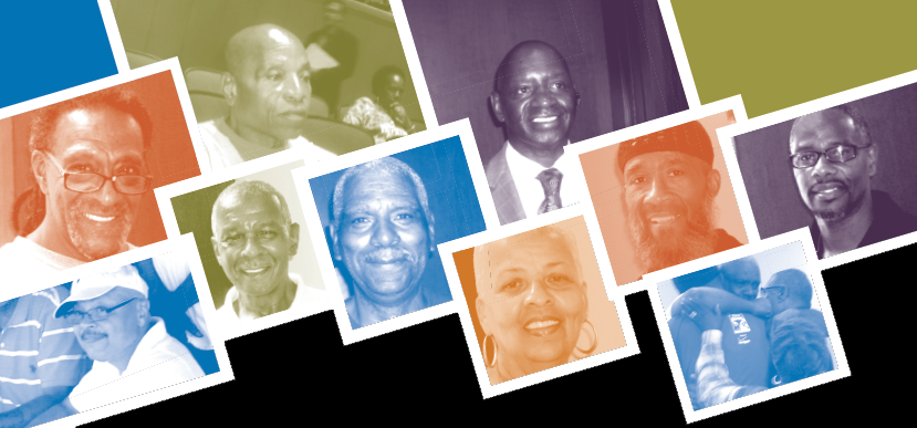 Image from the cover of the Still Blocking the Exit report by ACLU of Maryland. There are square images of Black people's faces with color overlays of blue, orange, green, and purple.