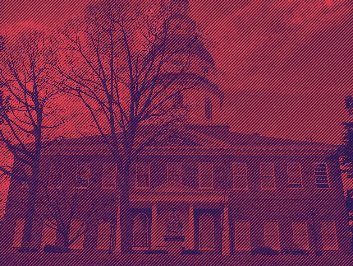 Maryland State House in Annapolis has a bitmap treatment over it with red and dark navy angled lines.
