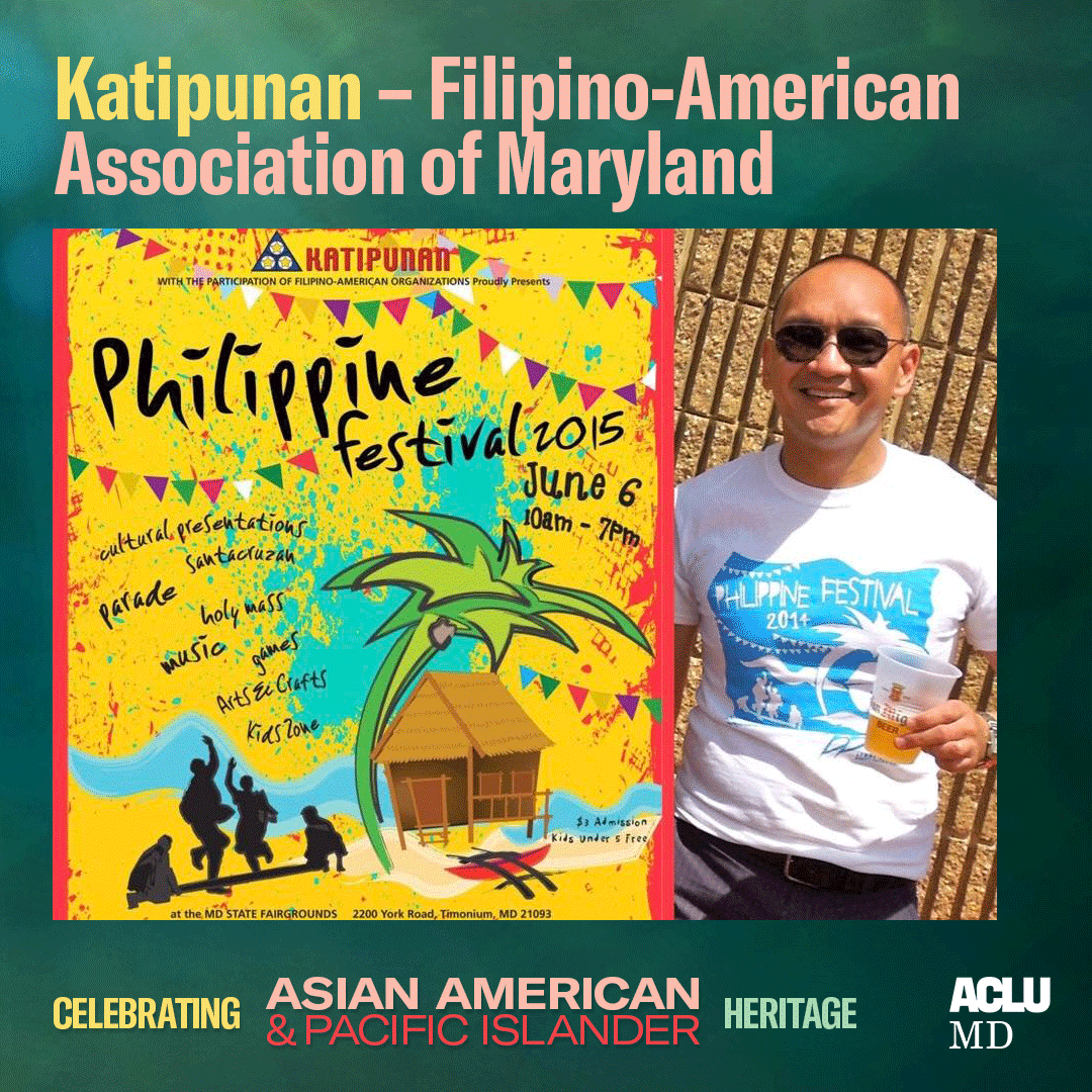 Celebrating Asian American Pacific Islander Heritage. Katipunan – Filipino-American Association of Maryland. A person is pictured with a poster for a Philippine Festival in 2015.