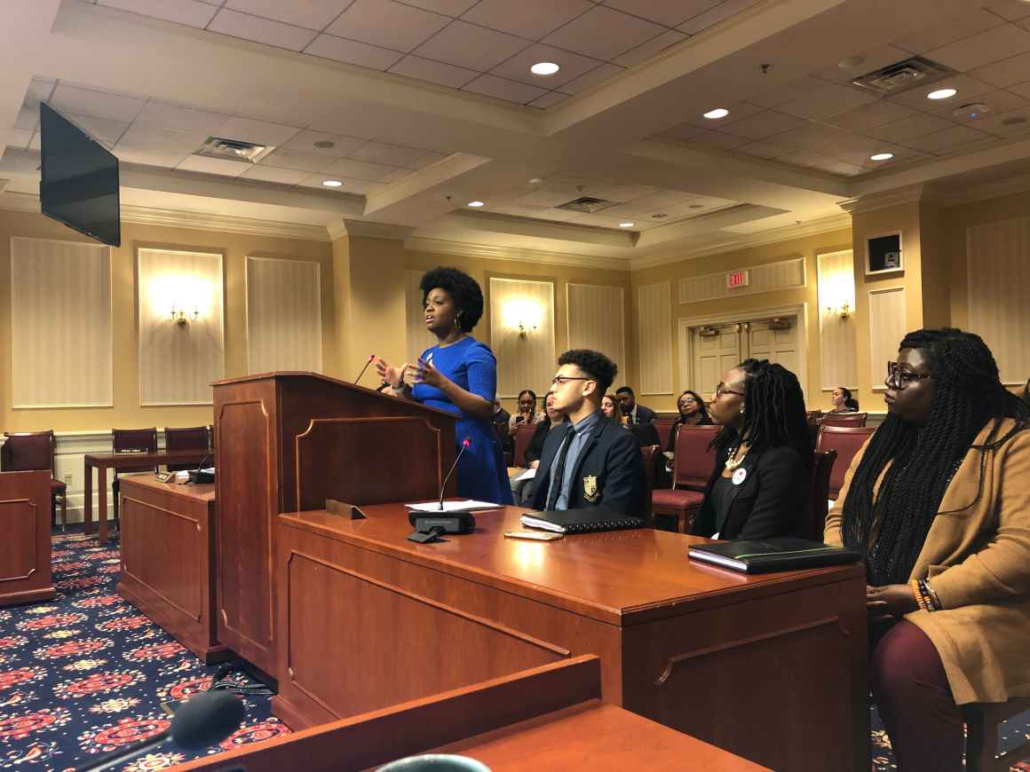 Amber Taylor testified in front of the Maryland Judicial Proceedings Committee in Annapolis, Maryland on February 17, 2020, wearing her natural hair. 