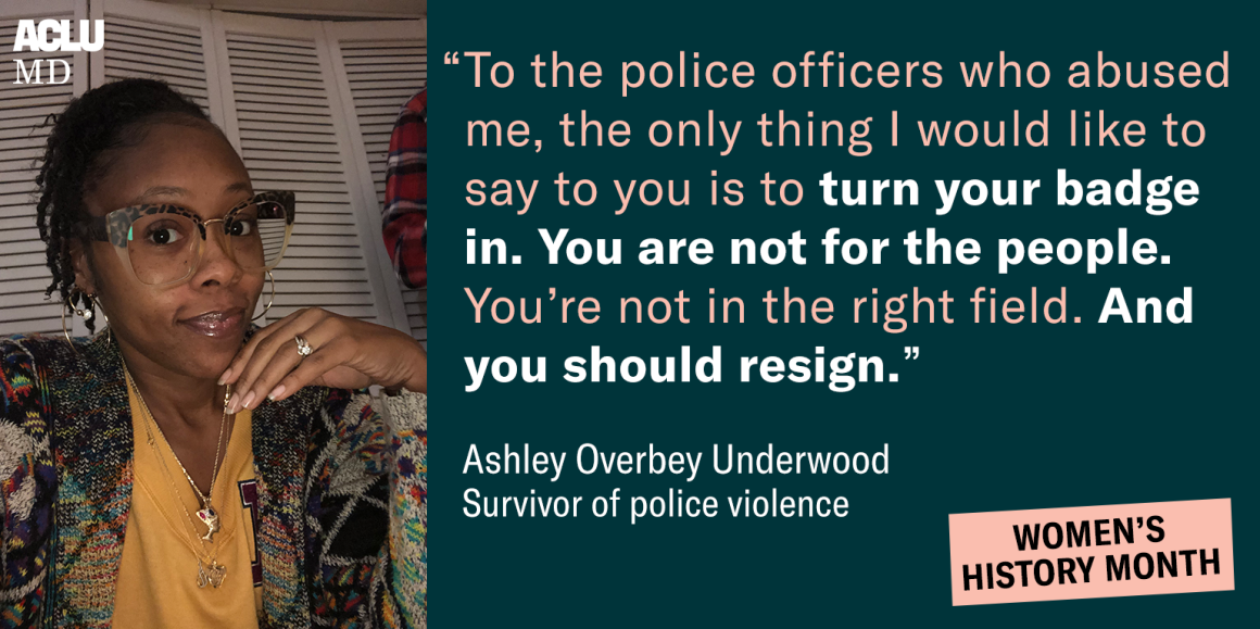 Image shows a pictur of Ashley Overbey Underwood and says, "To the police officers who abused me, the only thing I would like to say to you is to turn your badge in. You are not for the people. You're not in the right field. And you should resign."