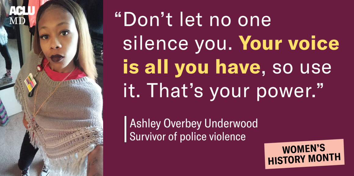 Image shows a pictur of Ashley Overbey Underwood and says, "Don't let no one silence you. Your voice is all you have, so use it. That's your power."