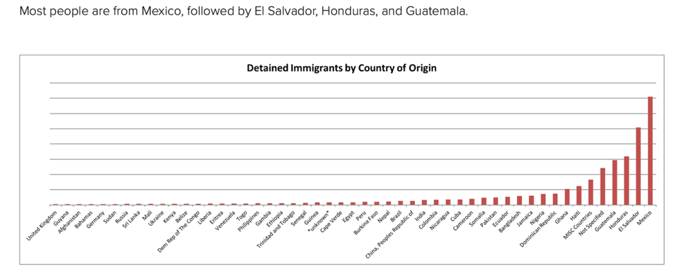 Chart with Detained Immigrants by Country of Origin - Most are from Mexico