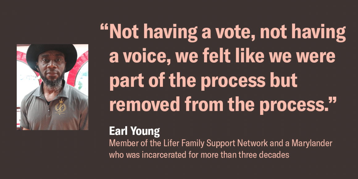 Image shows a picture of Earl Young, and a quote that says, "Not having a vote, not having a voice, we felt like we were part of a process but removed from the process."