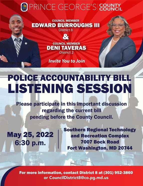 Prince Georges County Police Accountability Bill Listening Session flyer - May 25 2022.jpeg