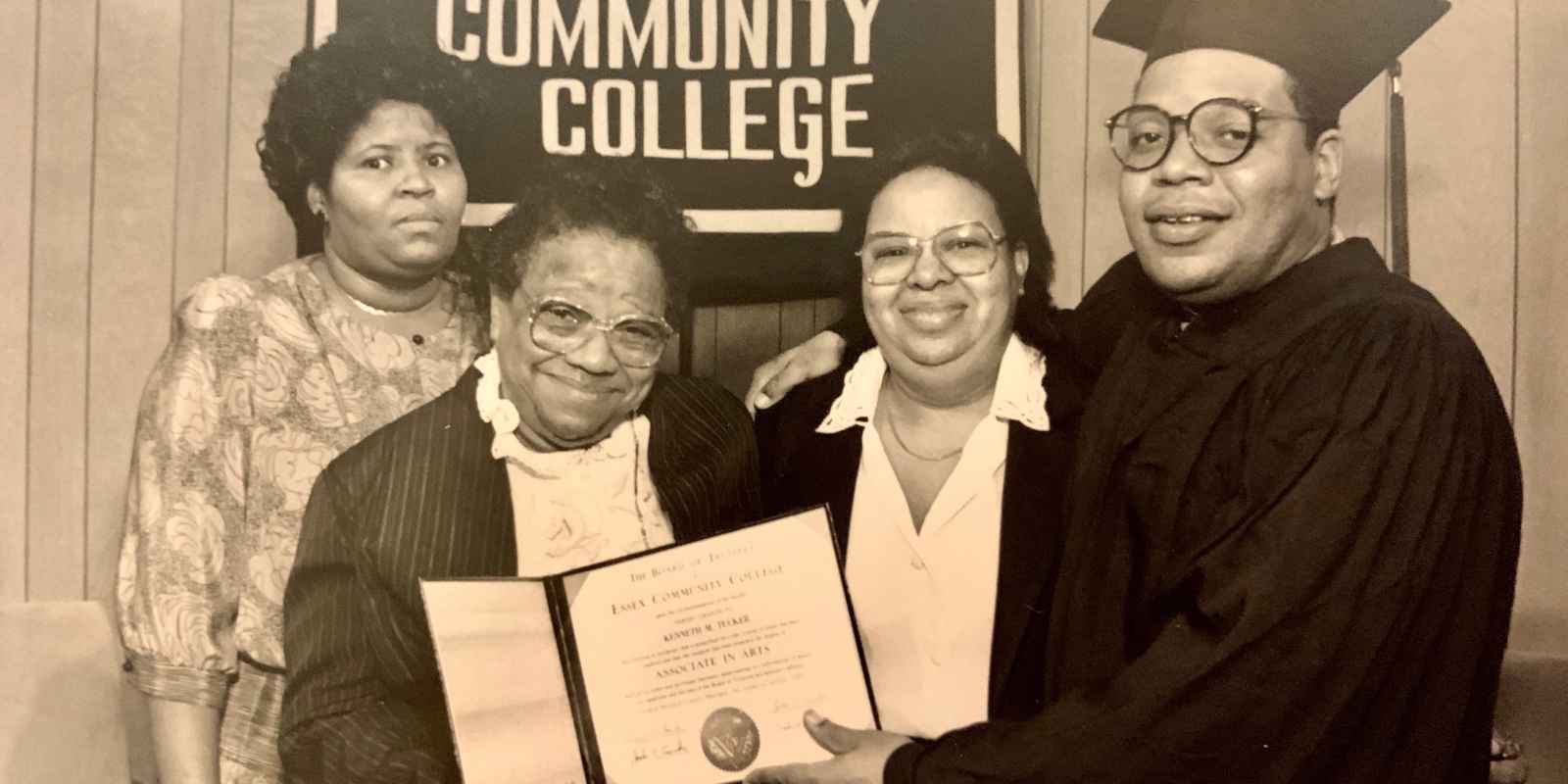 Kenneth Tucker receives diploma from Essex Community College. He is pictured with family members.