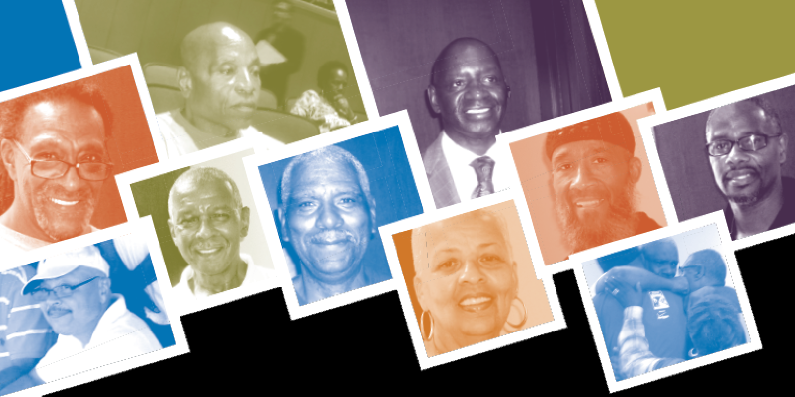 Image from the cover of the Still Blocking the Exit report by ACLU of Maryland. There are square images of Black people's faces with color overlays of blue, orange, green, and purple.